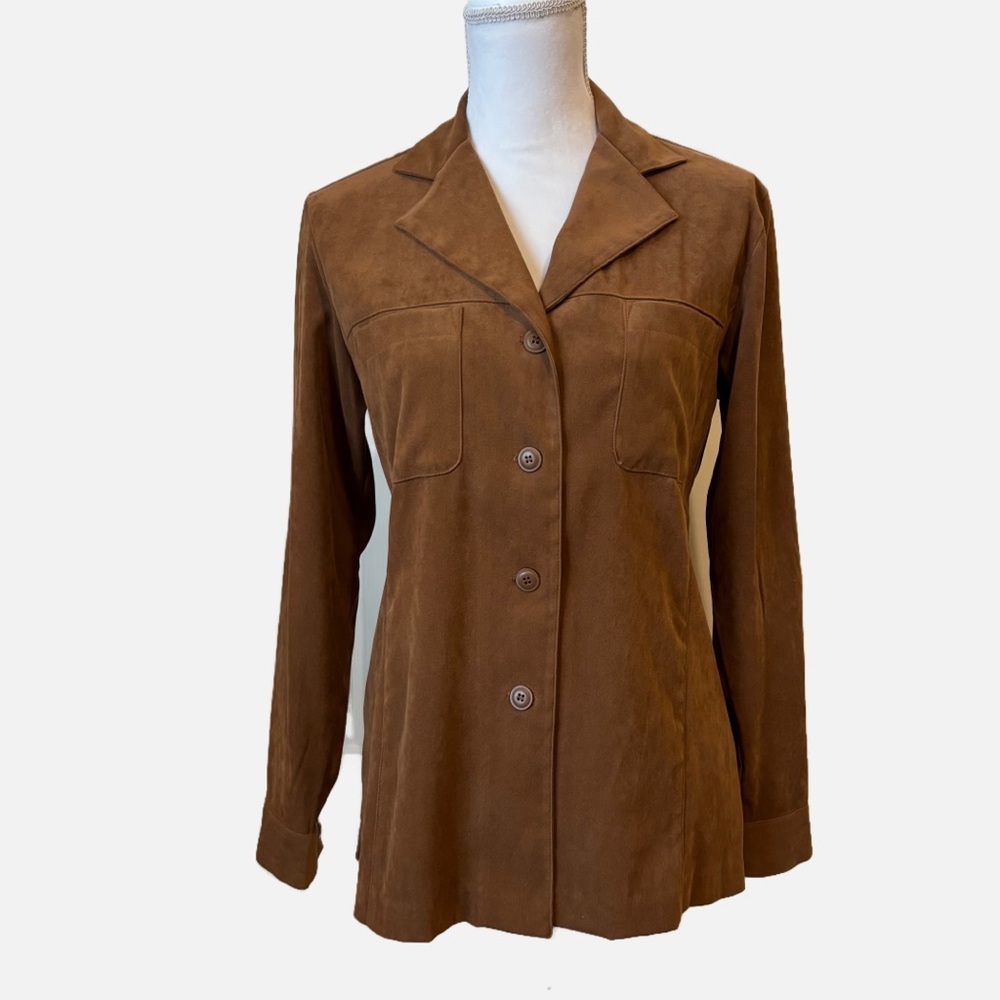 Vintage 1990s Y2K Faux Suede Brown Express Blazer Jacket Shacket Women’s Small